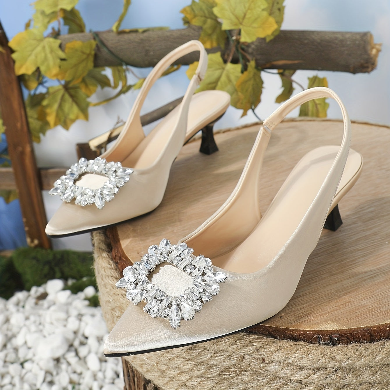Rhinestone Kitten Heel Slingback Dress Pumps