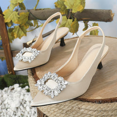 Rhinestone Kitten Heel Slingback Dress Pumps
