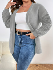Plus Size Solid Lantern Sleeve Open Front Cardigan