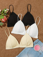 3 Pcs Girls Bralette Spaghetti Strap V Neck Padded Wire A B Cups Hook Closure