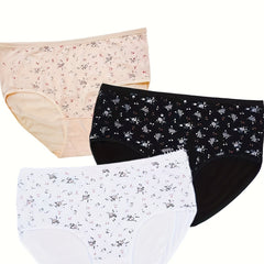 3 Pack Women's Plus Size Ditsy Floral Print High Stretch Briefs