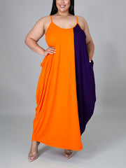 Plus Size Colorblock Cami Maxi Dress With Pockets