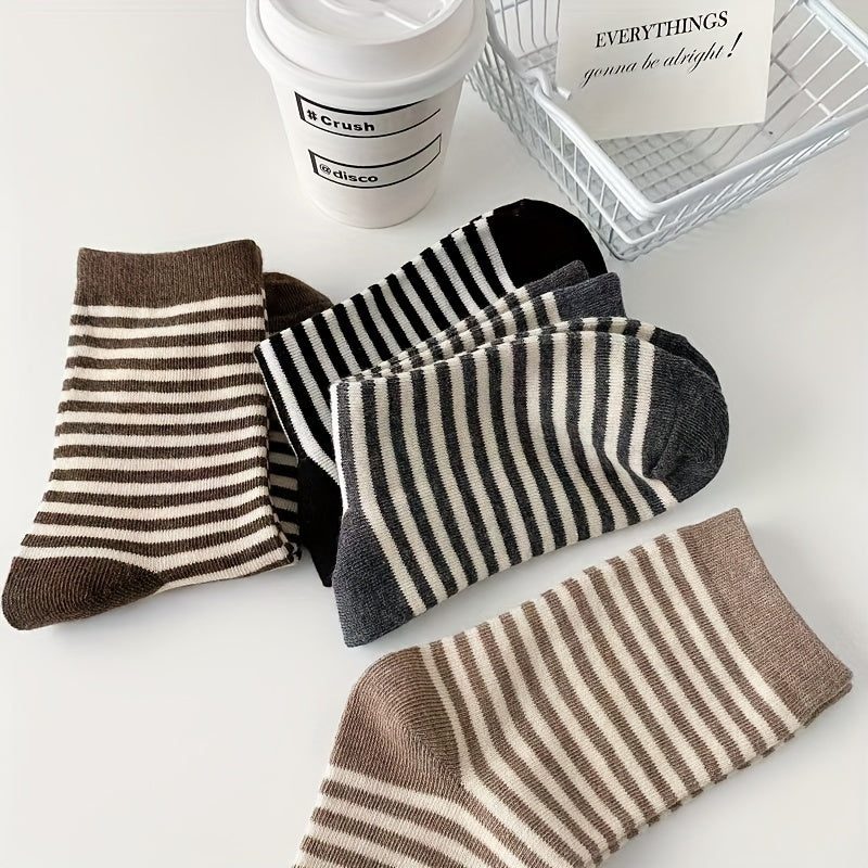 4 Pairs Striped Crew Socks Women's Stockings