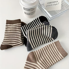 4 Pairs Striped Crew Socks Women's Stockings