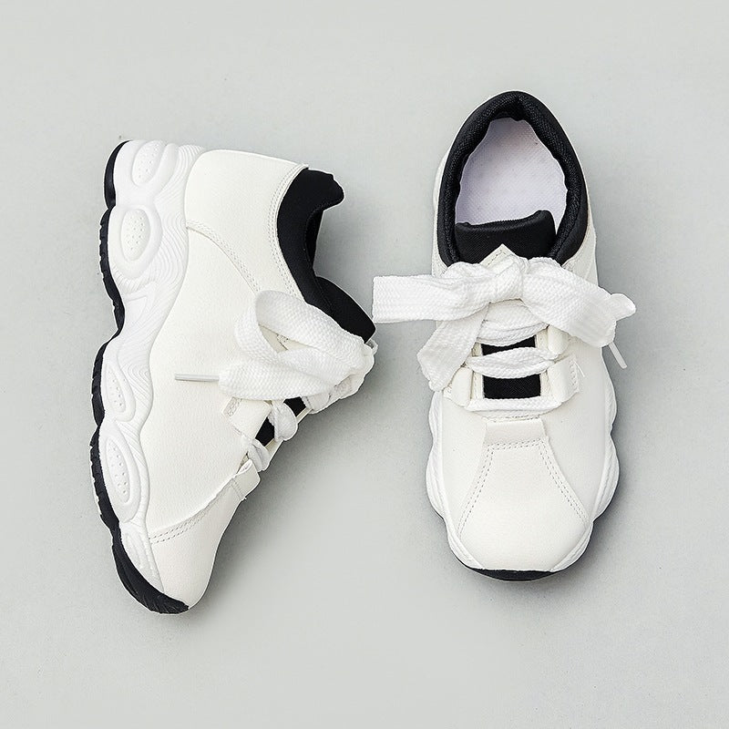 Women's Faux Leather Sneakers Thick Bottom Casual Shoes