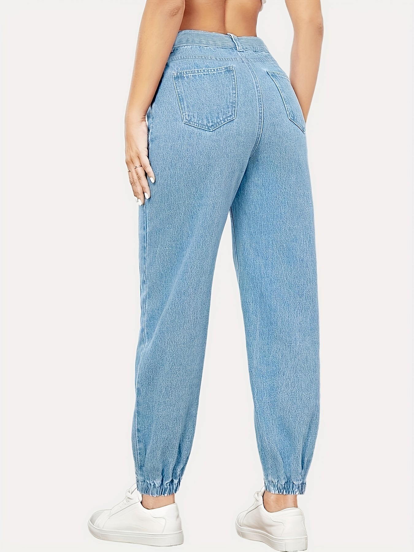 Women's Non Stretch Jogger Pants Slash Pockets Straight Legs Denim Pants