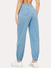 Women's Non Stretch Jogger Pants Slash Pockets Straight Legs Denim Pants