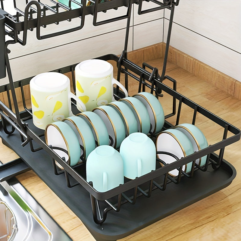 2 Tier Dish Drying Rack & Storage Shelf Large Capacity for Tableware