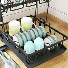 2 Tier Dish Drying Rack & Storage Shelf Large Capacity for Tableware