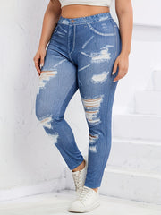 Ripped Print High Stretch Leggings Women's Plus High Waist Leggings