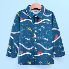 Boys Car Print Hawaiian Shirt Long Sleeve Button Down