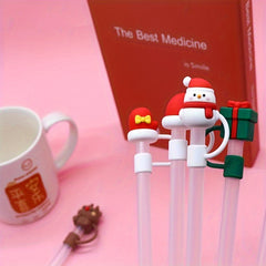 6pcs Christmas Straw Cap Reusable Silicone Straw Cover Cartoon Party Cup Decor