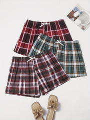 3 Pack Plus Size Plaid Print Lounge Shorts Set