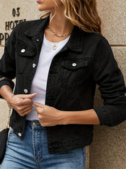 Long Sleeves Denim Coats Single Breasted Button Lapel Denim Jackets