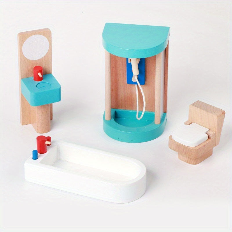 Wooden Bedroom Toys 7 Sets for Kids Pretend Play Home Bedroom
