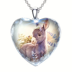 Little Donkey & Flower Animal Pendant Necklace Gift For Girls Kids
