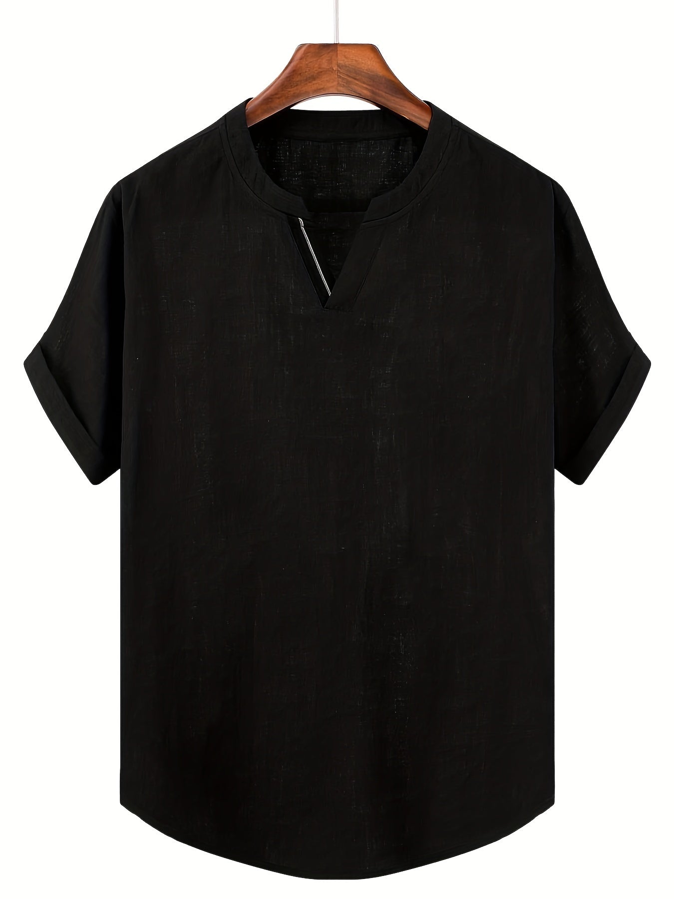 Men's Cotton Solid V Neck Shirt Short Sleeves for Summer