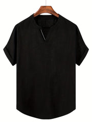 Men's Cotton Solid V Neck Shirt Short Sleeves for Summer
