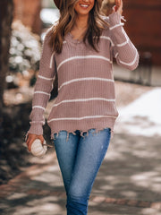 Casual Stripe Print Drop Shoulder Sweater