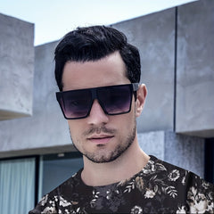 Men's Square Grid Sunglasses UV Protection Large Frame Shades