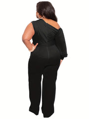 One Shoulder Lantern Sleeve Jumpsuit With Belt