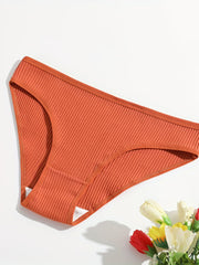 4pcs Solid Ribbed Briefs Comfy & Breathable Panties Women's Lingerie