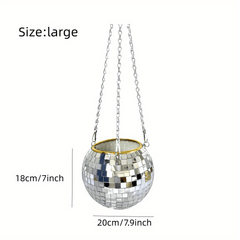 Slivery Disco Mirror Ball Planter With Chain Plant Hanger