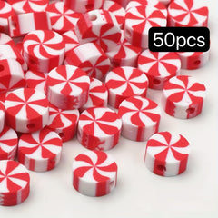 50pcs Christmas Candy Clay Beads DIY Necklace Bracelet Jewelry Making Supplies