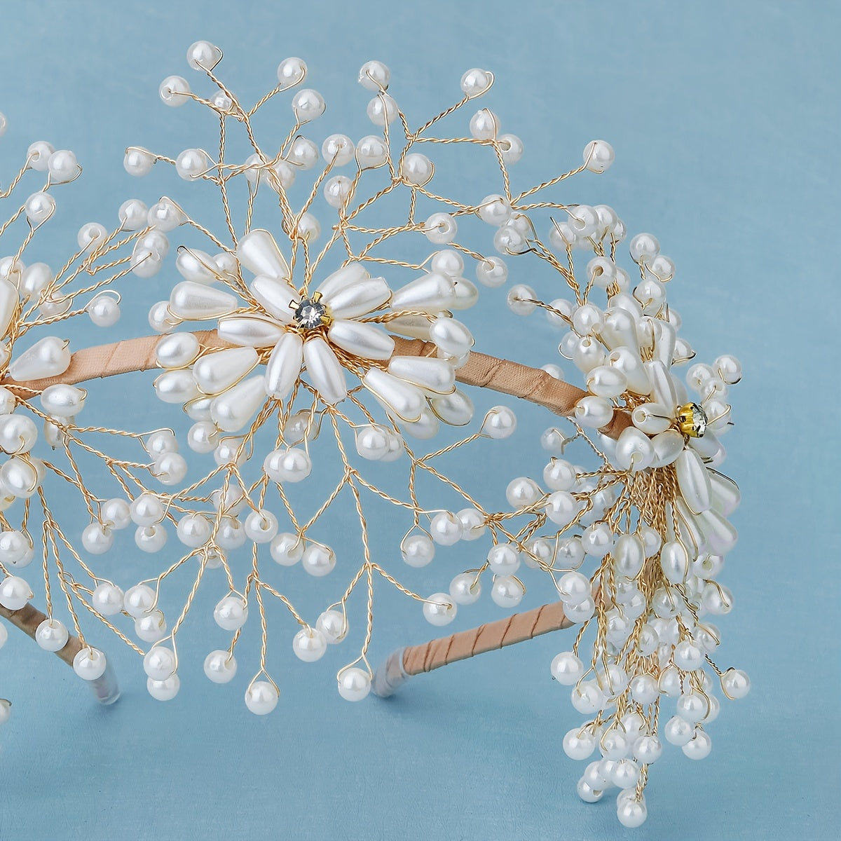 Golden Bead Faux Pearl Hairband Headband Princess Tiara