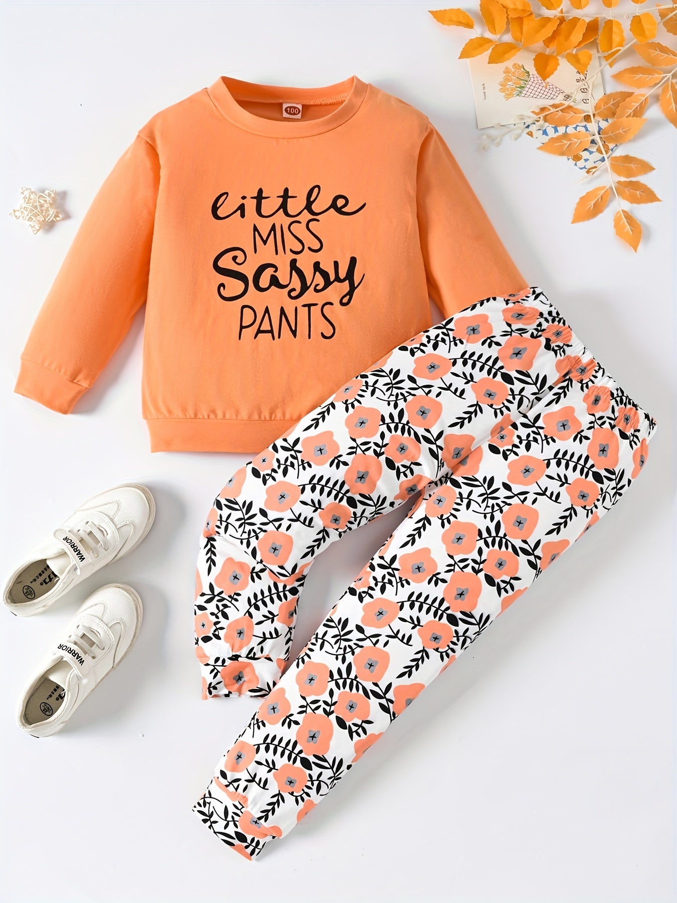 Baby Girls Letter Long Sleeve Top & Flower Print Pants