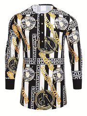 Men's African Dashiki Shirt Button Long Sleeve with Pocket