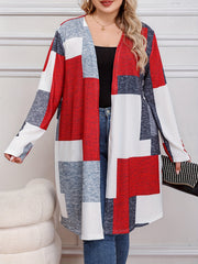 Colorblock Geometric Print Open Front Cardigan