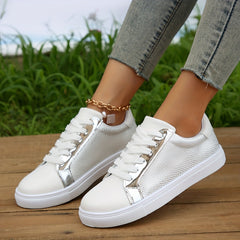 Women's Lace Up Flat Sneakers Low Top Skate Shoes