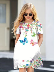 Butterfly Graphic Short Sleeve Dress Girls Summer