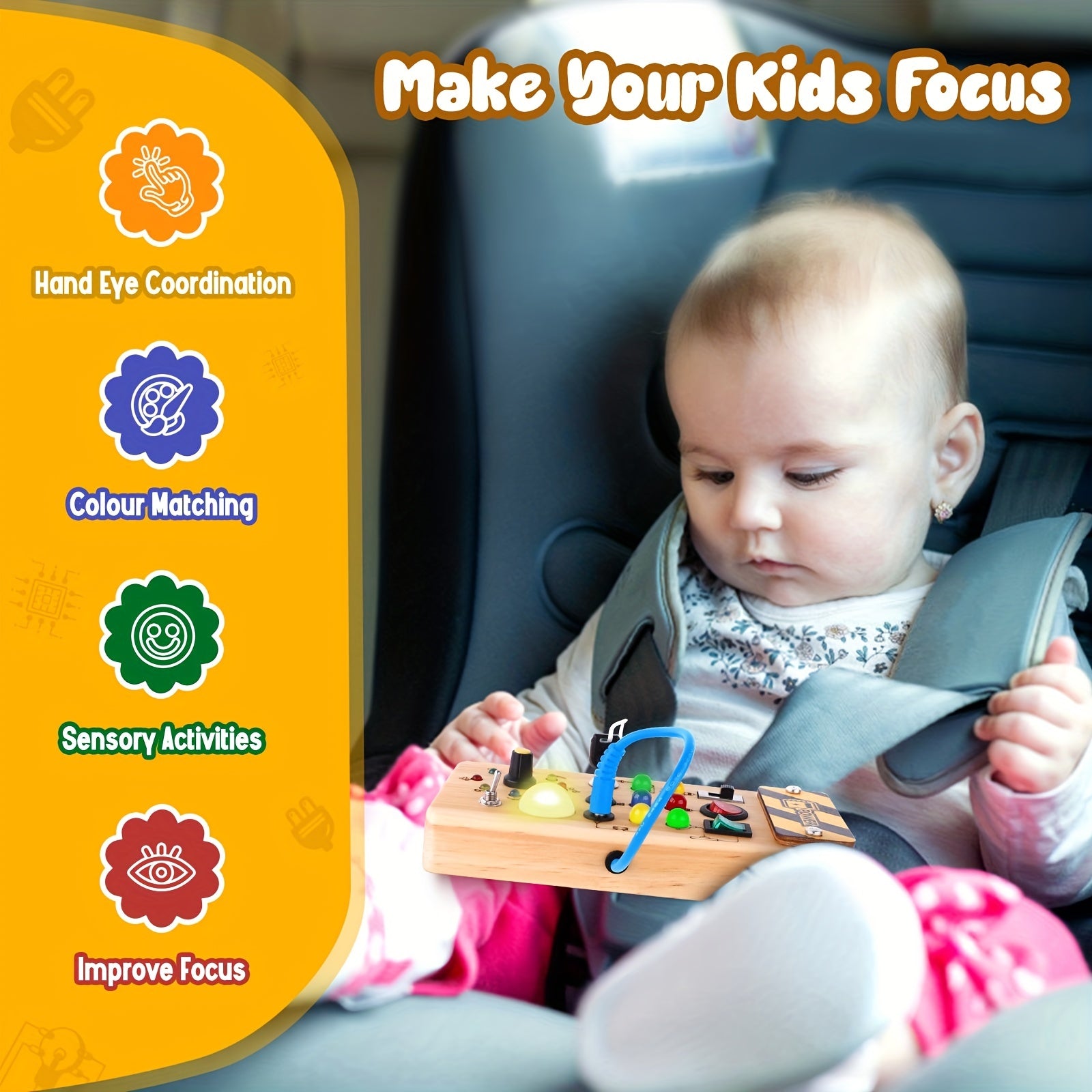 8 LED Light Switches Sensory Toy Montessori Busy Board For Toddlers 1+