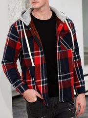 Men's Plaid Button Up Hooded Shirt Coat
