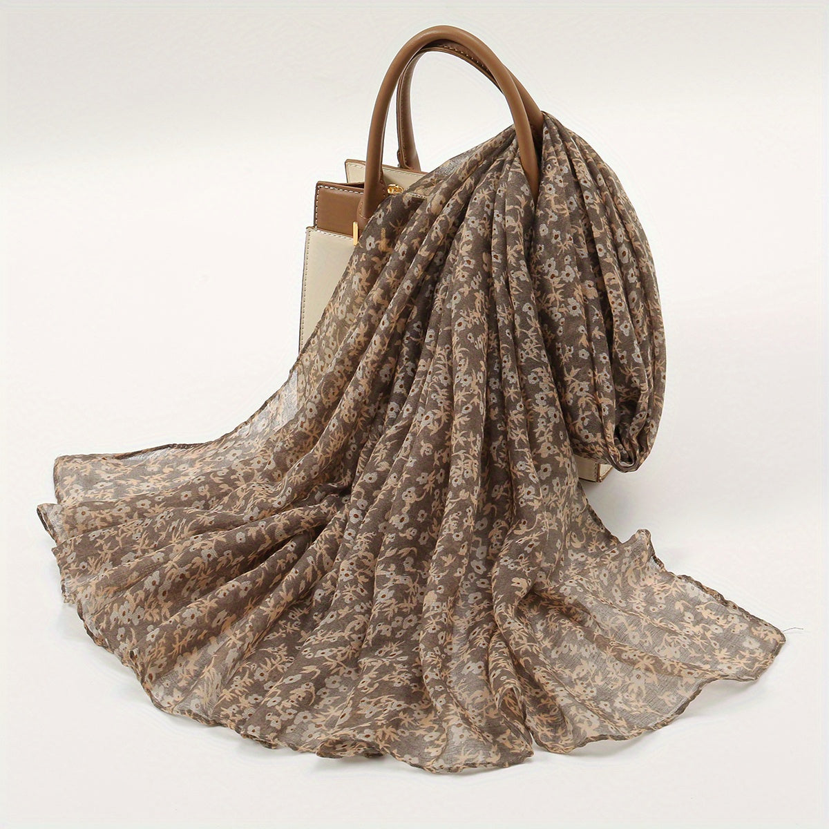 Floral Print Brown Scarf Vintage Casual Shawl Boho Solid