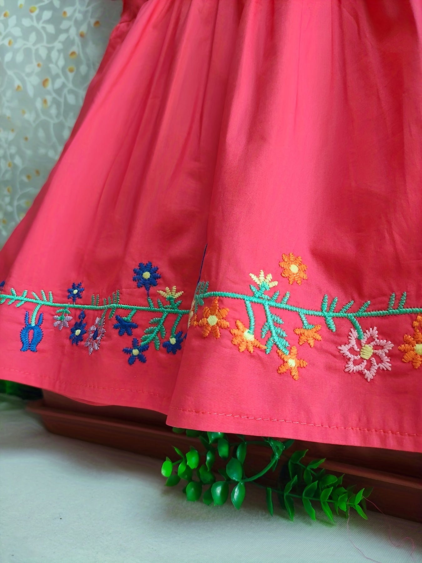 Toddler Girls Flowers Embroidered Batwing Sleeve Cotton Princess Dress