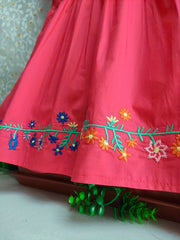 Toddler Girls Flowers Embroidered Batwing Sleeve Cotton Princess Dress