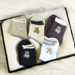 5pcs Bear Pattern Long Socks for Autumn & Winter Sports