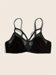 Sexy Bra Women's Plus Velvet Contrast Mesh Cut Out Underwire Solid