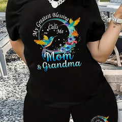 Family Casual 2 Piece Set Women's Graphic & Slogans Top & Shorts