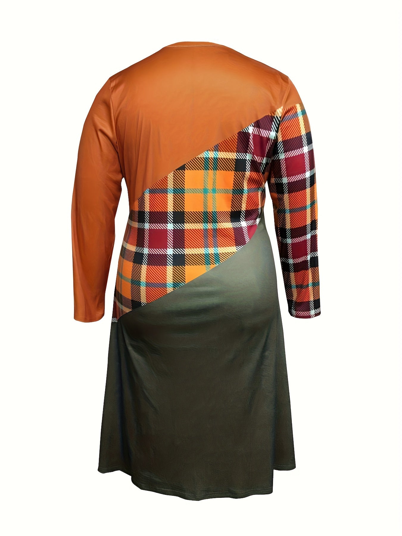 Colorblock Plaid Print V-Neck Dress
