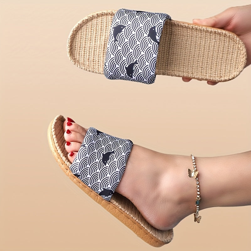 Women's Cartoon Slippers Open Toe Linen Sandals Summer Lightweight Beach Shoes