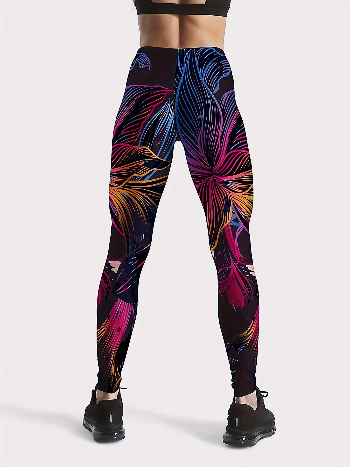 Flower Print Mid Waisted Yoga Pants Fitness Leggings