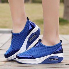 Argyle Pattern Mesh Wedge Sneakers Air Cushion Casual Walking Shoes