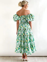 Floral Print Boho Maxi Dress Puff Sleeve Tiered