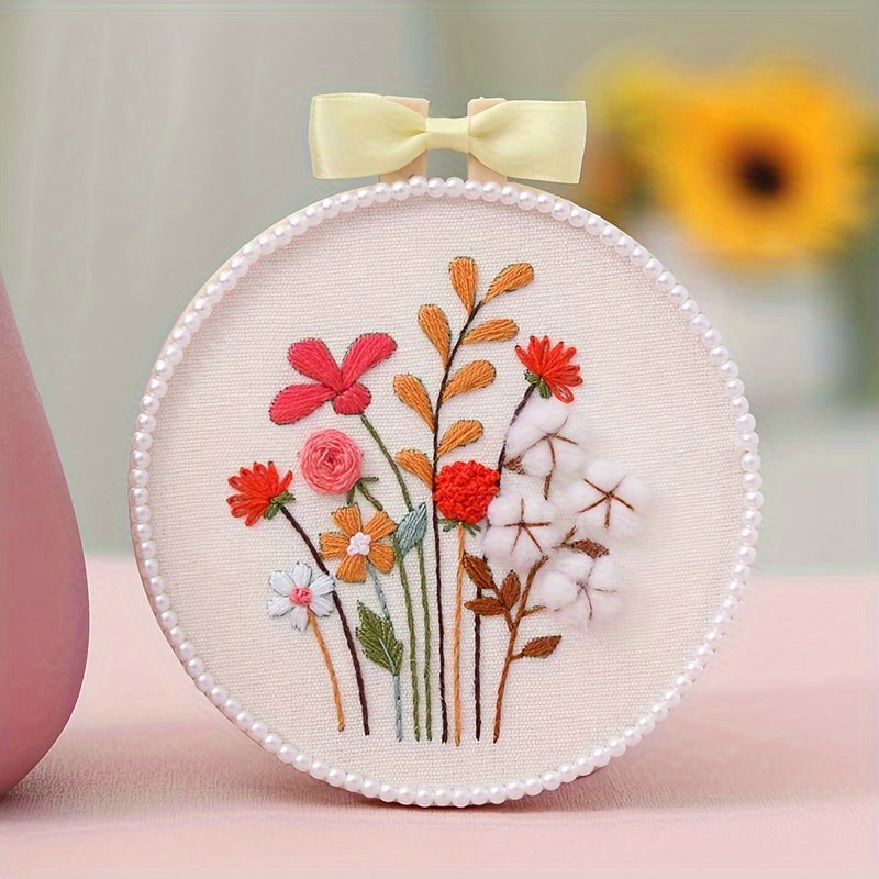 Plant Flower Embroidery Cross Stitch DIY Material Bag Set
