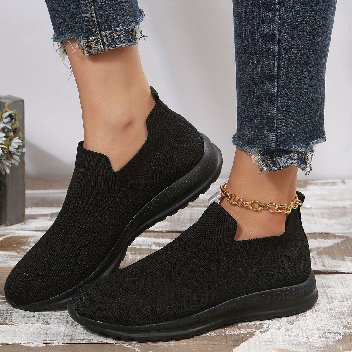 Women's Breathable Woven Sneakers Low Top Slip On Shoes
