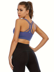 Solid Cross Strap Sport Bra With Detachable Chest Pad Yoga Vest
